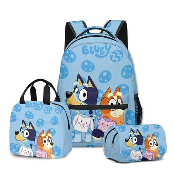 Anime Kawaii Bluey öğrenci sırt çantası üç parçalı takım çantası Satchel kalem kutusu animasyon türevleri çocuk oyuncağı hediye Xmas hediye