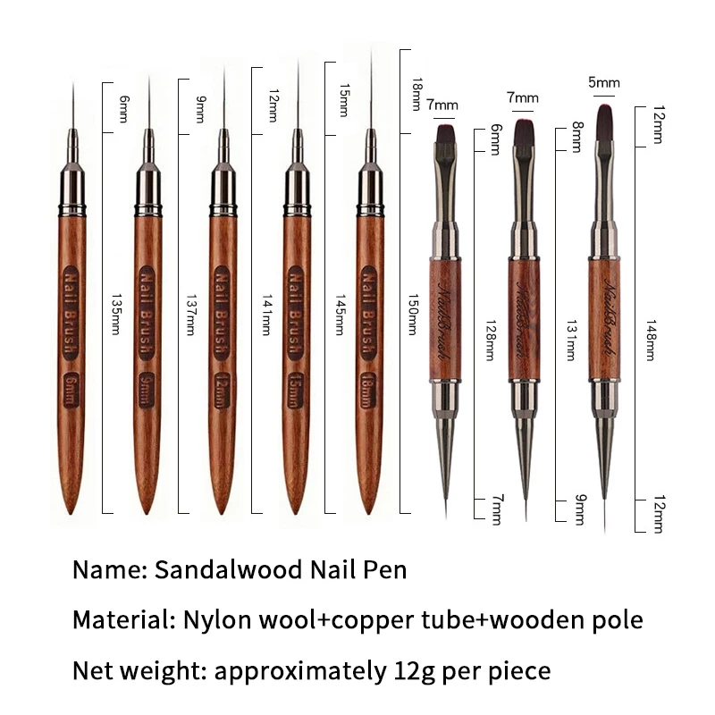 1pcs/set Wood Handle Art Liner DIY Painting Brush Drawing Lines Stripe Flower Painting Pen Nail Liner Brush Set With 5size