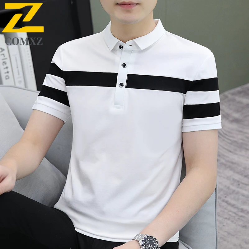 Cotton Men’s T-shirt Summer Color Blocked Fashion Stripes Breathable Comfortable Sweat Absorbing POLO Shirt Business Casual Top