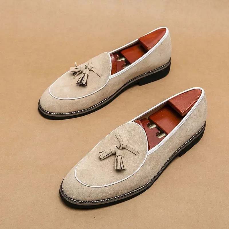 

Italian Luxury Suede Mens Tassel Design Loafers Slip on round Toe Casual Shoes Comfortable Inner Material Fabric Lined