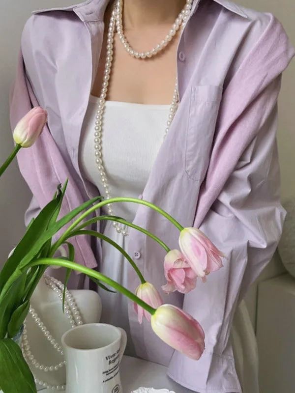 

Comfortable Loose Casual Long Sve Pure Color irt Collar UV Protection Spring Faion Women's Busin Casual irt