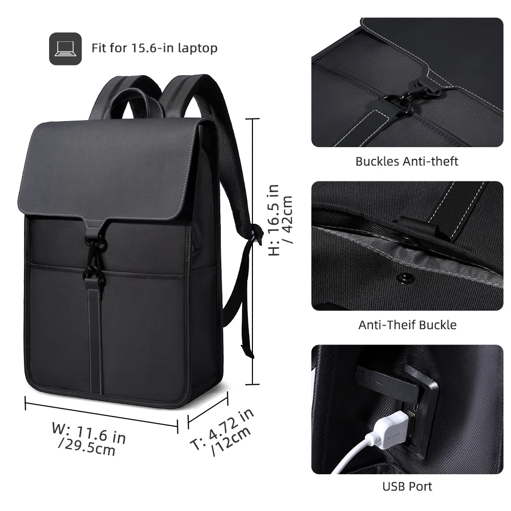 HcanKcan Business Vintage Men\'s Backpack Waterproof Large Capacity 15.6“Laptop Pack USB Charging School Teenager School Backpack