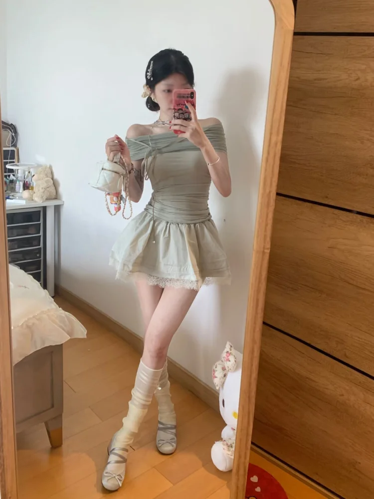 Sweet Sle oulder Bared ort Sve T irt Dames Slim Fit Zomer Pure Desire ort Lengte Top Koreaanse versie Katoen Ma...