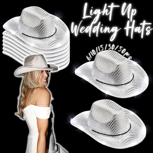 6-50pcs Light Up Cowboy Hats LED Disco Party Hats Luminous Western Cowboy Hats for Wedding Reception Dancing Party Supplies 