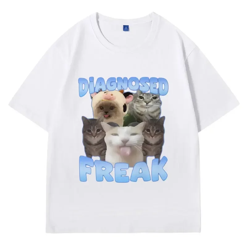 Diagnosed Freak Funny Watermelon Cat Meme T-shirt  Women Oversized Streetwear T Shirt Fashion Oversized Cotton T Shirts Male