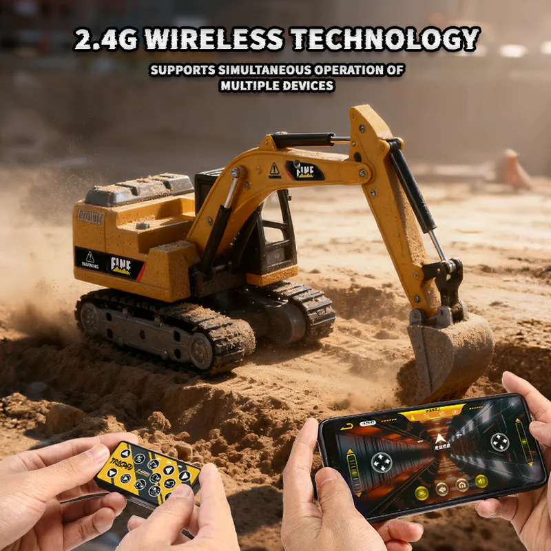 1/64 Schaal Afstandsbediening Graafmachine Speelgoed Mini Desktop Techniek Voertuig RC Decompressie Speelbal voor Jongens 2.4G Frequentie