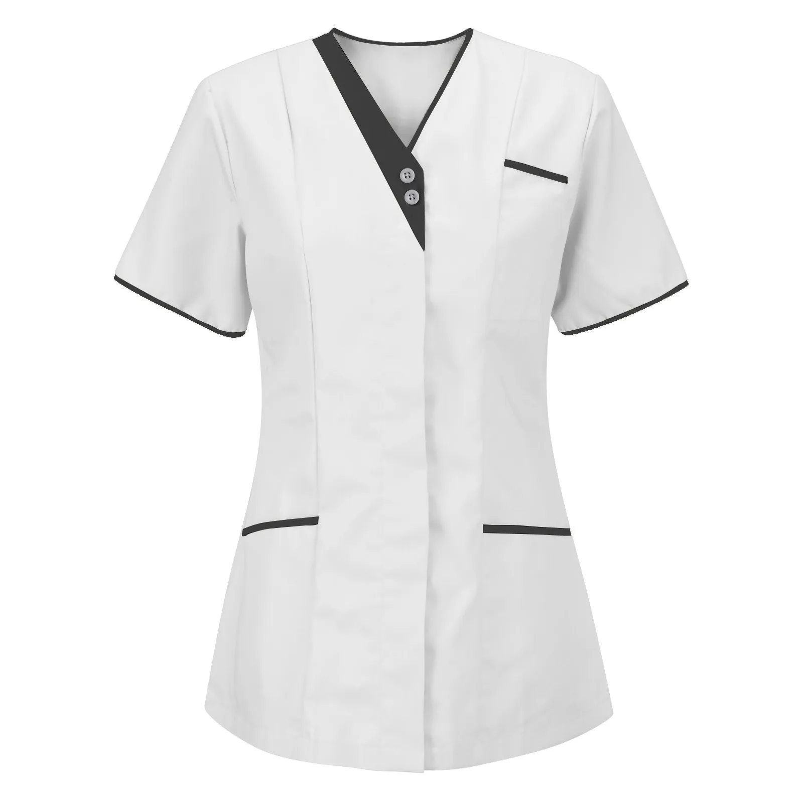 Mulheres Manga Curta Sólida Enfermeira Uniforme, Bolso Cuidadores T-Shirt, Clínica Salão de Beleza Scrub Tops, Plus Size, 3XL