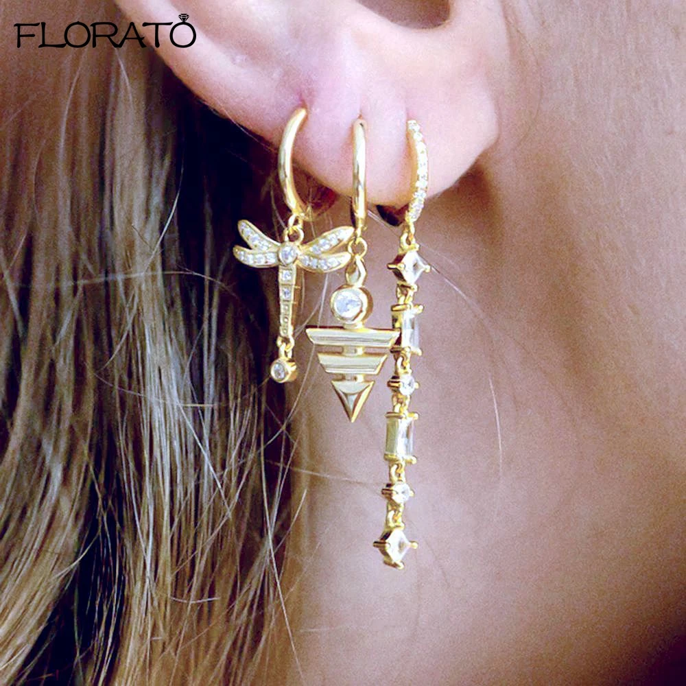 

925 Sterling Silver Needle Fashion Dragonfly Pendant Earrings New Small Hoop Earrings for Women Luxury Zircon Huggie Jewelry