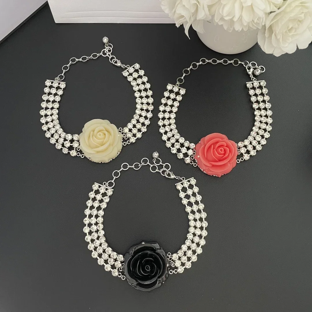 

Europe America Luxury Jewelry Crystal Black Red Rose Crystal Diamond Necklace Choker Women Designer Brand Trend