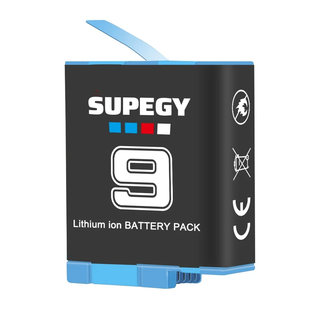SUPEGY Battery 1780mAh for GoPro Hero9  Hero 10 11 12 Cameras + 2-Slots USB Charger Black with Battery Storage