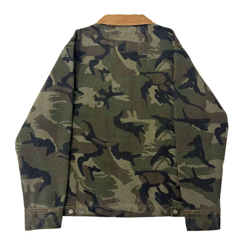 American Detroit high street trendy brand camouflage denim washed retro lapel jacket tooling jacket baseball man