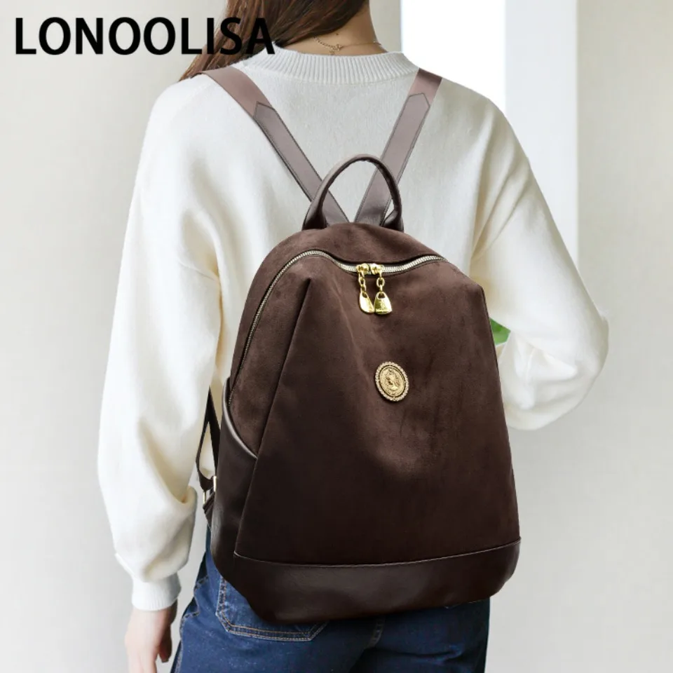 LONOOLISA High-end Fabric Women's Backpacks Luxury Designer Retro Color Rucksack Casual Travel Commuting Ladies Shoulder Bags