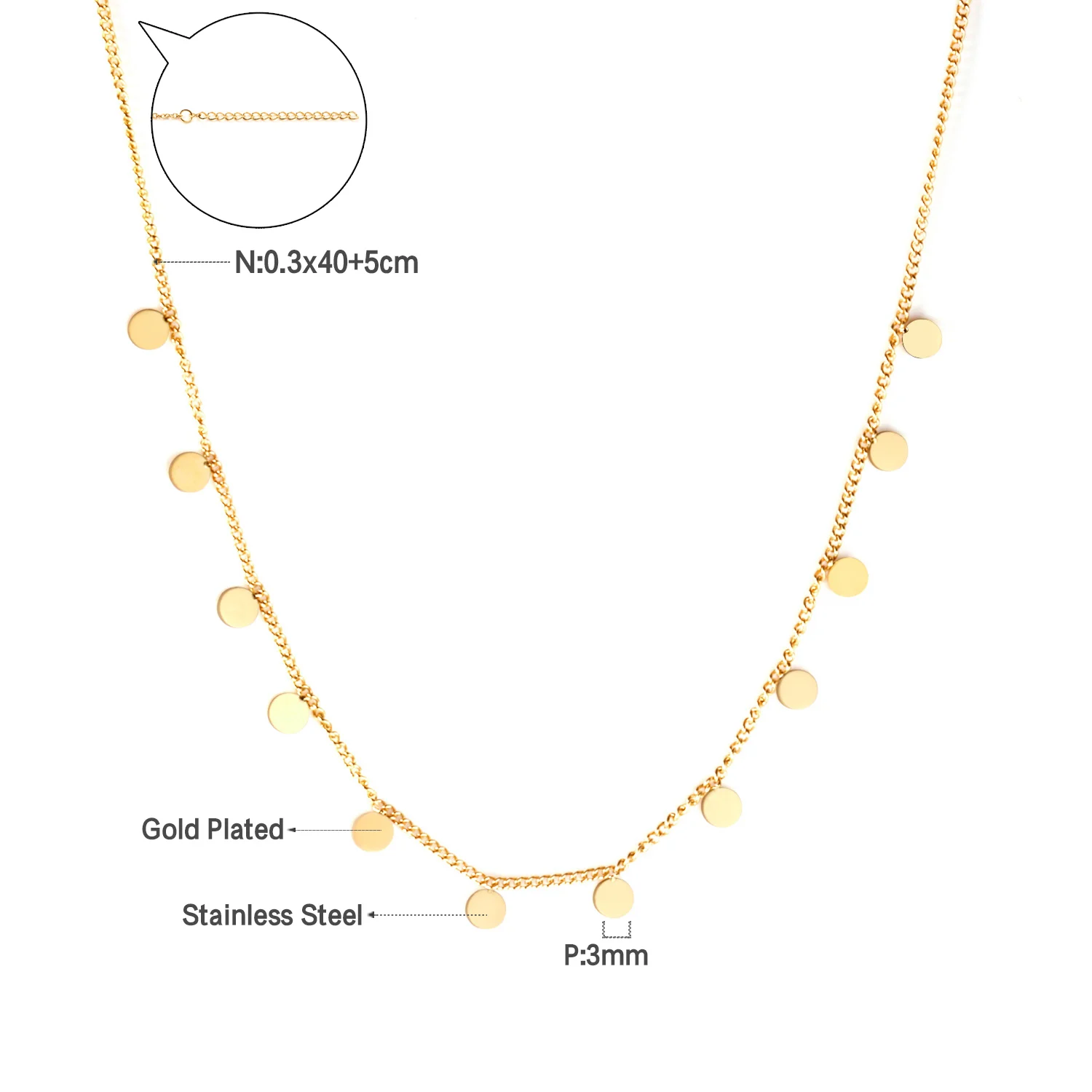 LUXUKISSKIDS Mały okrągły naszyjnik ze stali nierdzewnej Nie blaknący mały elegancki Clvicle Choker Moda Dainty Coin Stars Biżuteria