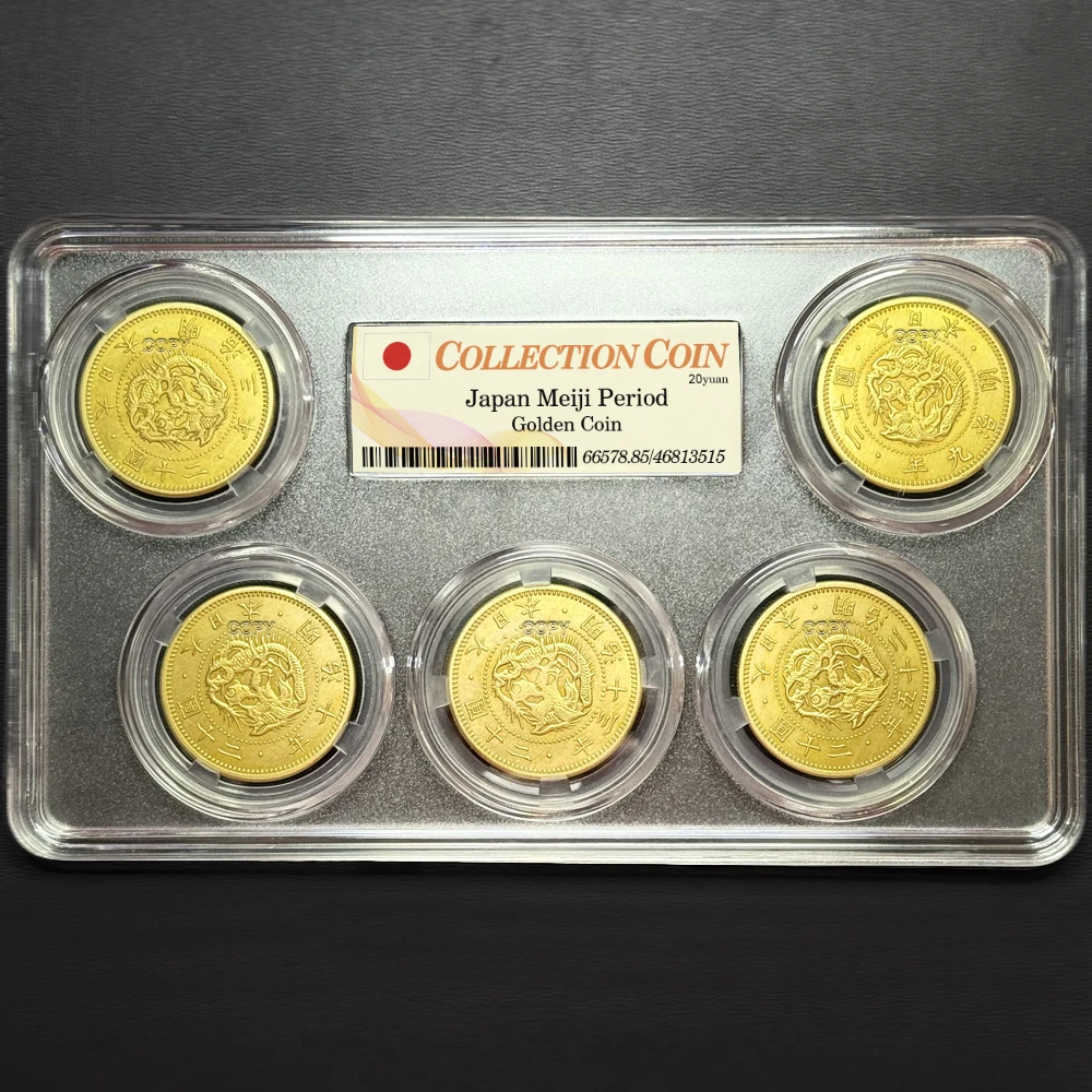 5pcs/Set 35mm Japan During the Meiji era 20 yen Boxed Replica Gold Coins Collect Commemorative Medal Gift Home Decor Old Money