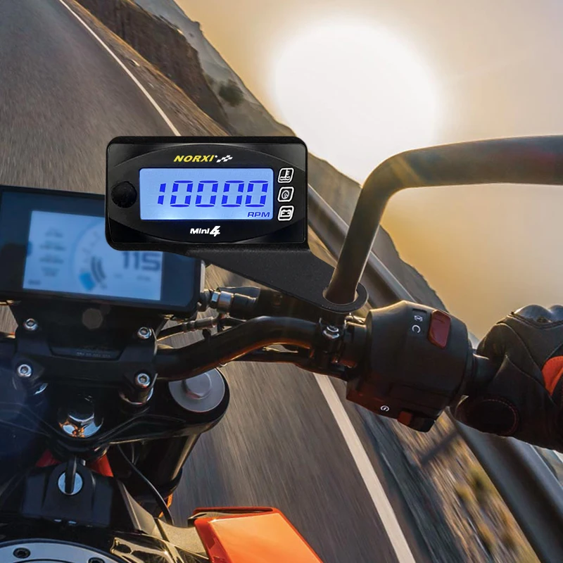 Motorcycles mini 4 dual temp Fin Type Sensor Voltage Time RPM Tachometer Norxi LED Digital Display Quad gauge