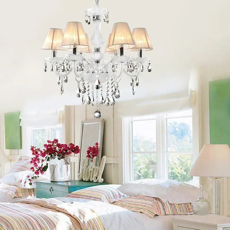 Crystal Light White European Style Living Room Lamp Dining Room Chandelier Warm Bedroom Candle Lighting Glass Chandeliers