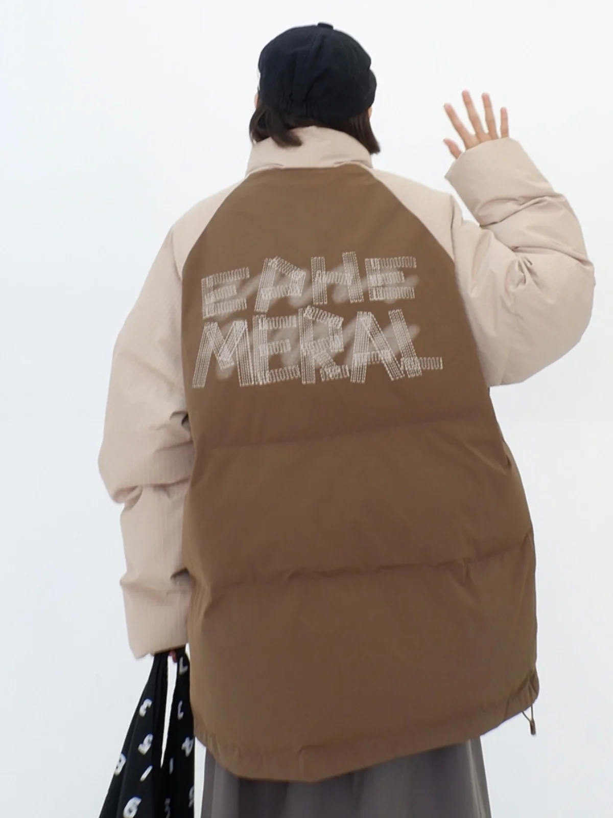 

Color blocking patchwork raglan sleeves stand up collar thickened cotton jacket for women's 2023 winter new loose bf coats