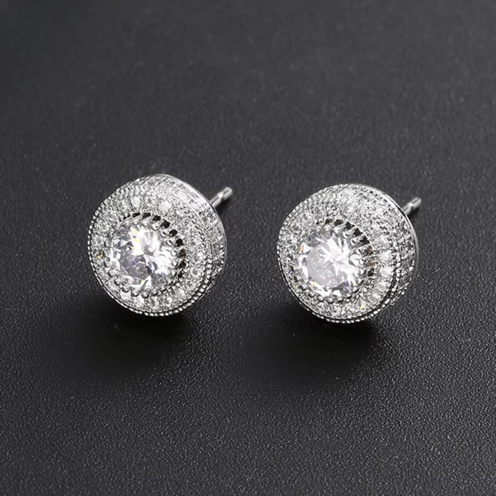 

2025 Hot Sale Hip Hop Iced Out Stud Earrings Round Shape Brass Zircon Earrings for Women Men Trendy Fashion Jewelry Gift