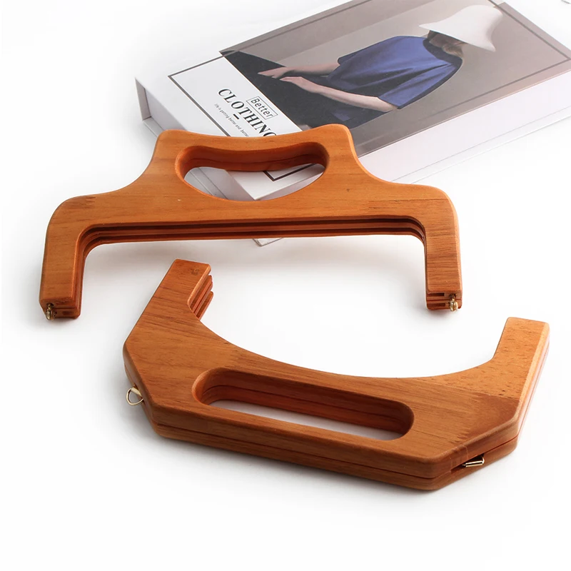 1PC Vintage Solid Wood Handle Tote Bag Handmade Sewing Accessories Crossbody Bag Woven Bag Handle Kiss Lock Clutch Wallet Frame