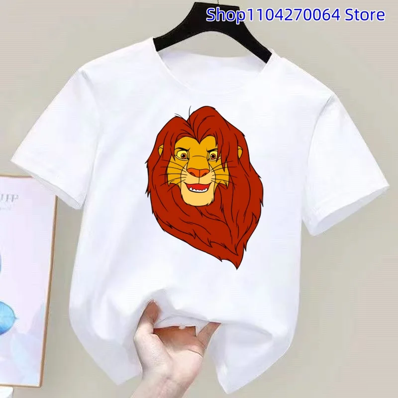 Disney Summer The Lion King Simba T Shirt Kids Boys Clothes White Short Sleev T-shirts Children Clothing Baby Tops 2-12 Years