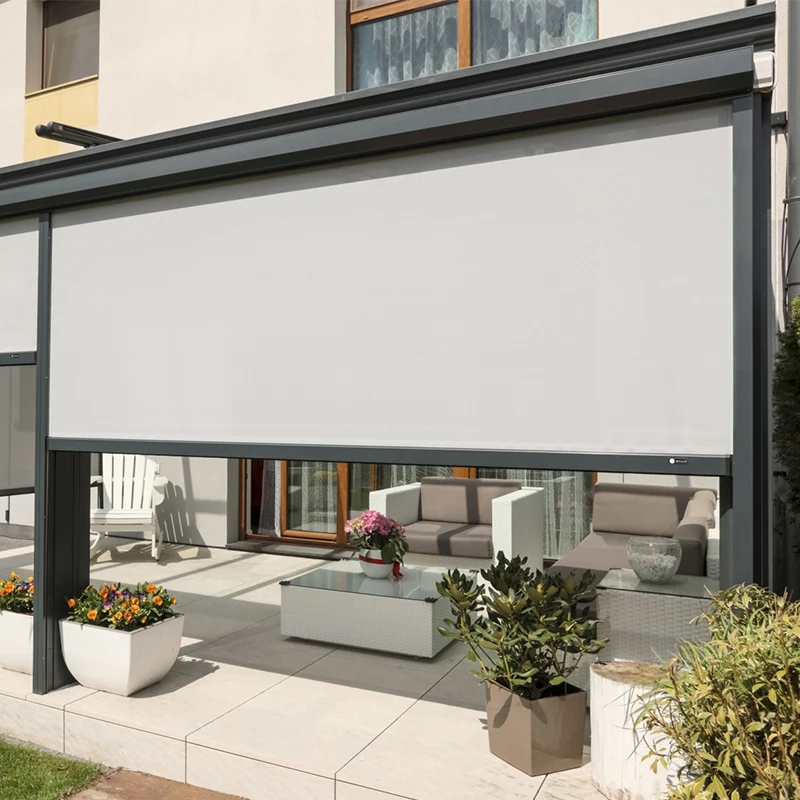 Factory Made Outdoor Sunshade Motorized Roller Zip Rail Track Roller Blinds Fabric China Exterior Electric Windproof Outdoor