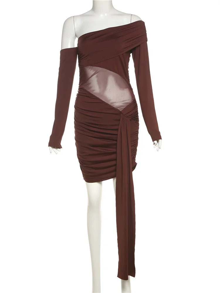 Robe en maille Patchwork pour femmes, chat bizarre, Sexy, élégante, col biaisé, glands, froncé, slim, manches longues, moulante, fête de minuit, Y2K