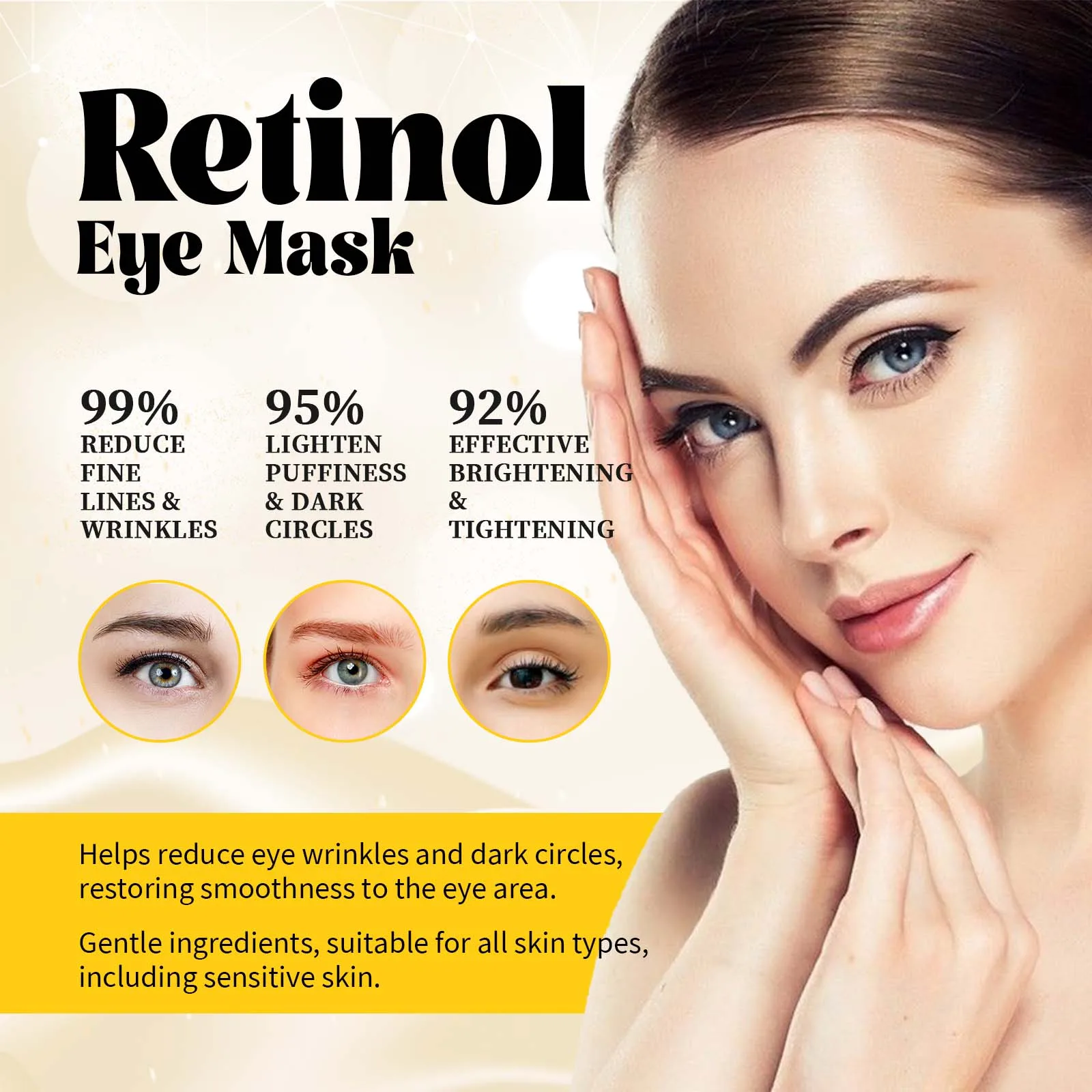 Masque contour des yeux au rétinol, anti-cernes, anti-poches, raffermissant, au collagène, hydratant, à l'aloe vera, réparateur et raffermissant, illuminateur. Patchs contour des yeux._voghion.com
