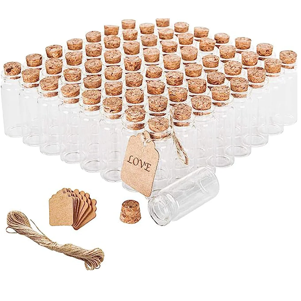 64PCS Cork Stoppers Glass Bottles, DIY Decoration Tiny Glass Jars Favors,Mini Vials Cork,10ml Storage Container for Art Crafts