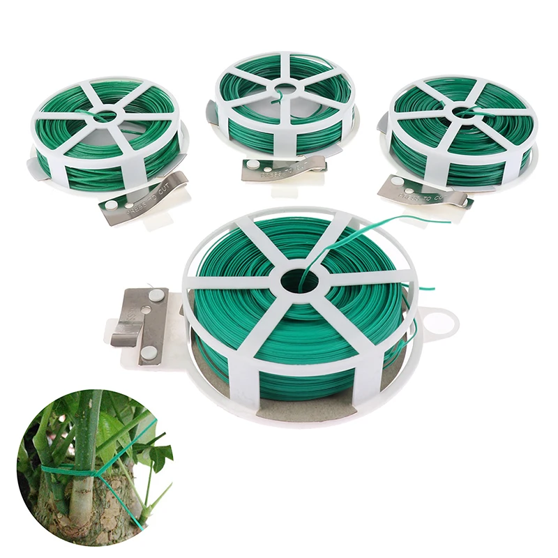 1pcs Roll Tie Wire Plant Fixed Rope Garden Wire Plant Twist Tie Green Coated String With Cutter