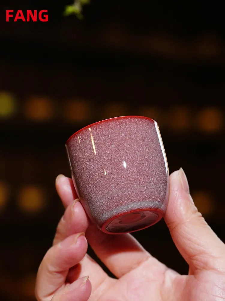 

Red Porcelain Cerc Tea Cup for Women Gongfu Tea Set Single Cup for Scenting Modern Simple Sle Handmade Ice Cra Glaze