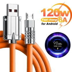 Zinc Alloy Micro USB Mobile Phone Cable Android Fast Charger Data Cord 120W 6A Fast Charging Cables for Samsung Xiaomi Redmi