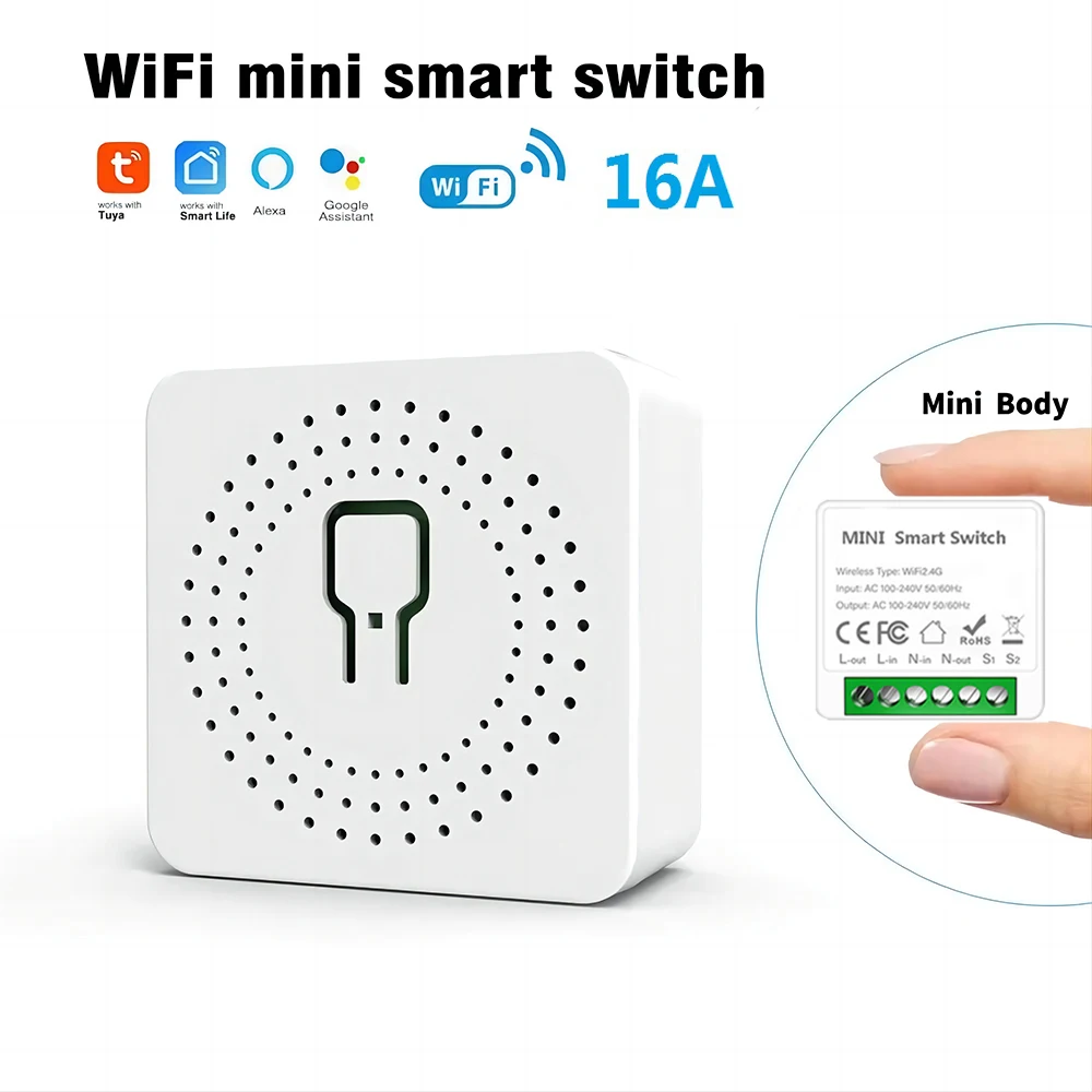 Mini inteligentny przełącznik WiFi 2-kierunkowy, kompatybilny z Tuya 16A, przełączniki oświetlenia, sterowanie głosowe Alexa, Yandex Alice, Smart Google Home, sterowanie przez aplikację.