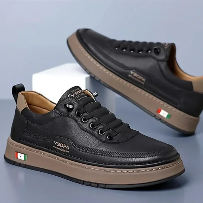 

Spring Autumn Big Size Cow Leather Board Shoes for Men Fashion Soft-soled Men's Casual Sneakers Designer Outdoor Sport Shoes Men