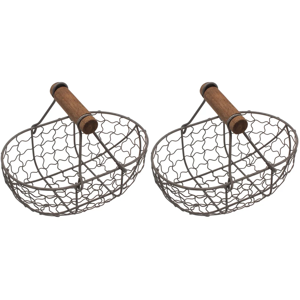 

2 Pcs Creative Retro Old Iron Storage Basket Kitchen Fruit Bread Egg (grey Black) 2pcs Wire Multifunction Metal Wooden Handle