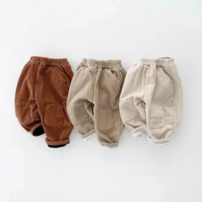 Baby Clothing Korean Style Corduroy Fleece Pants Warm Korean Style Retro Boys and Girls Casual Pants Autumn and Winter New Pants