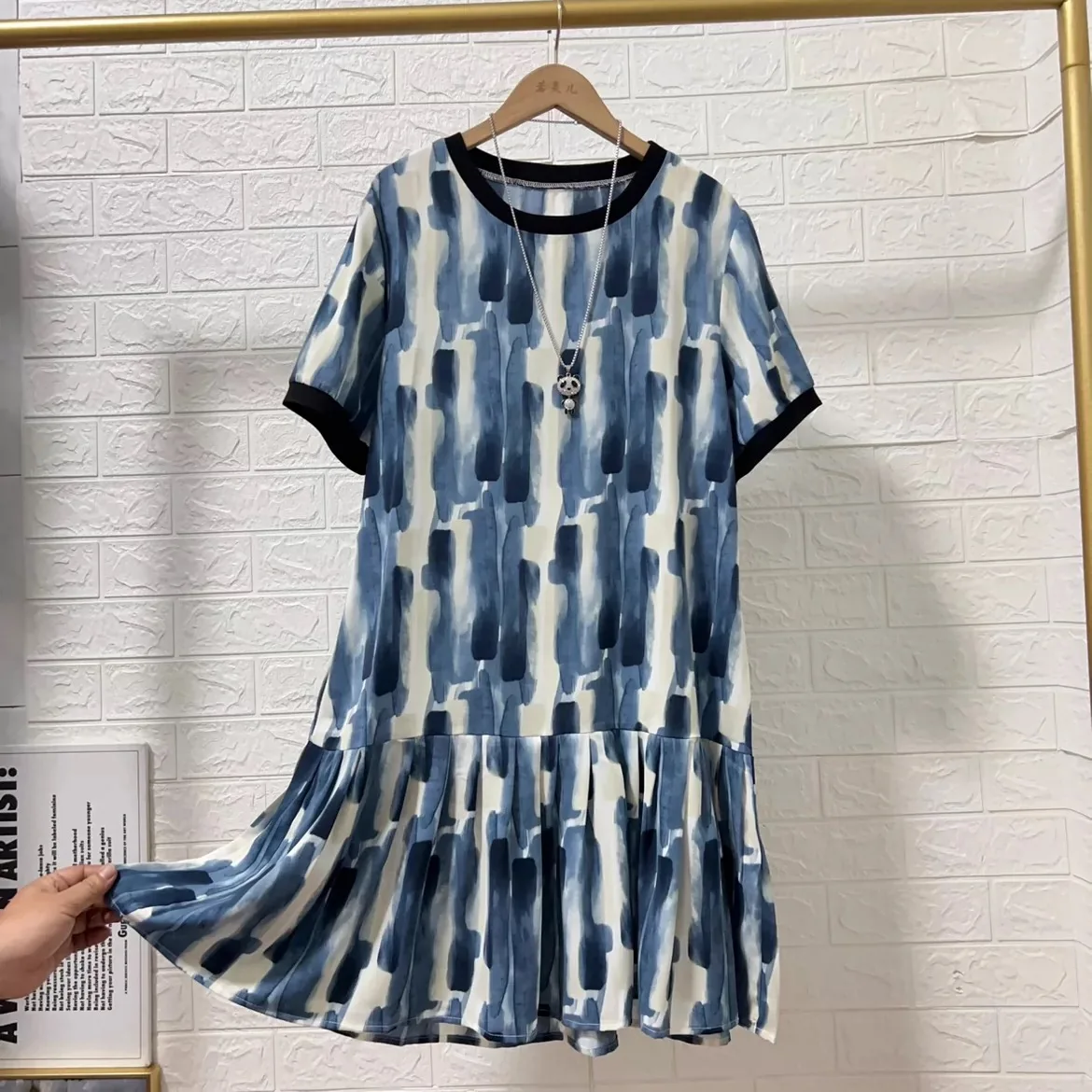 

Short Sleeve Loose Dresses women Lady Geometric Print Dresses Female Vintage women Print Dress