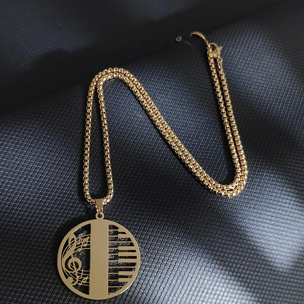 Collar con colgante de nota de piano de acero inoxidable galvanizado barato, regalos de Acción de Gracias, Navidad y Año Nuevo