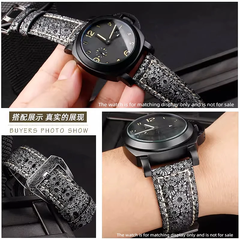 

Ремешок для часов Panerai Diesel Huawei GT/GT2, модифицированный в ретро-стиле с цветочным узором, мужской ремешок из натуральной кожи, 22 мм, 24 мм, 26 мм.