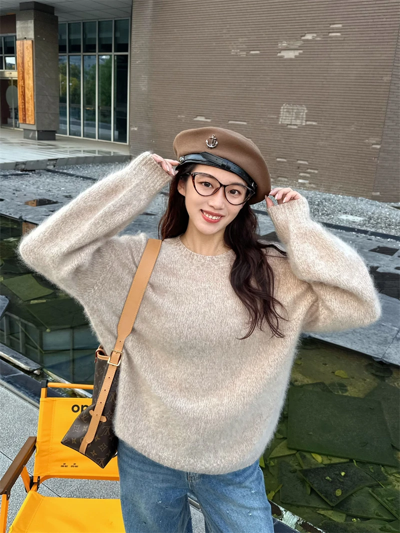 

Женский вязаный свитер из смесовой шерсти и кашемира Lu eep, осенне-зимний, свободного кроя, мягкий и уютный, с круглым вырезом, пуловер.