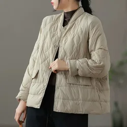 Chaquetas ultraligeras de plumón de pato blanco para mujer, chaqueta de plumón ligera, cuello alto corto, Top Simple informal suelto, nuevo, Otoño e Invierno