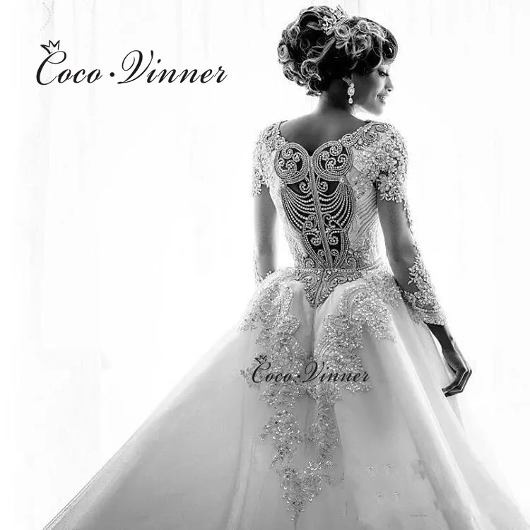 Vestido de novia africano 2 en 1 de lujo personalizado, vestido de novia de sirena con apliques bordados de encaje con cuentas, cola desmontable W1430