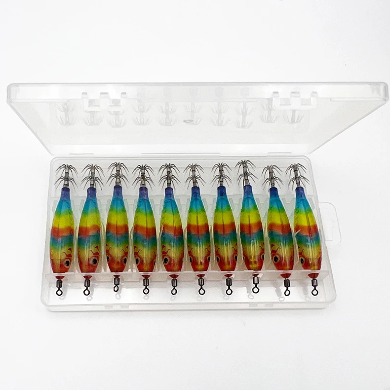 ShareShark 10 Stück/Box 8cm/5,7g Garnelen-Angelköder Leuchtender Tintenfisch-Jig-Haken Meeresfischerei-Zubehör Künstlicher Köder Oktopus-Köder – Detail 9