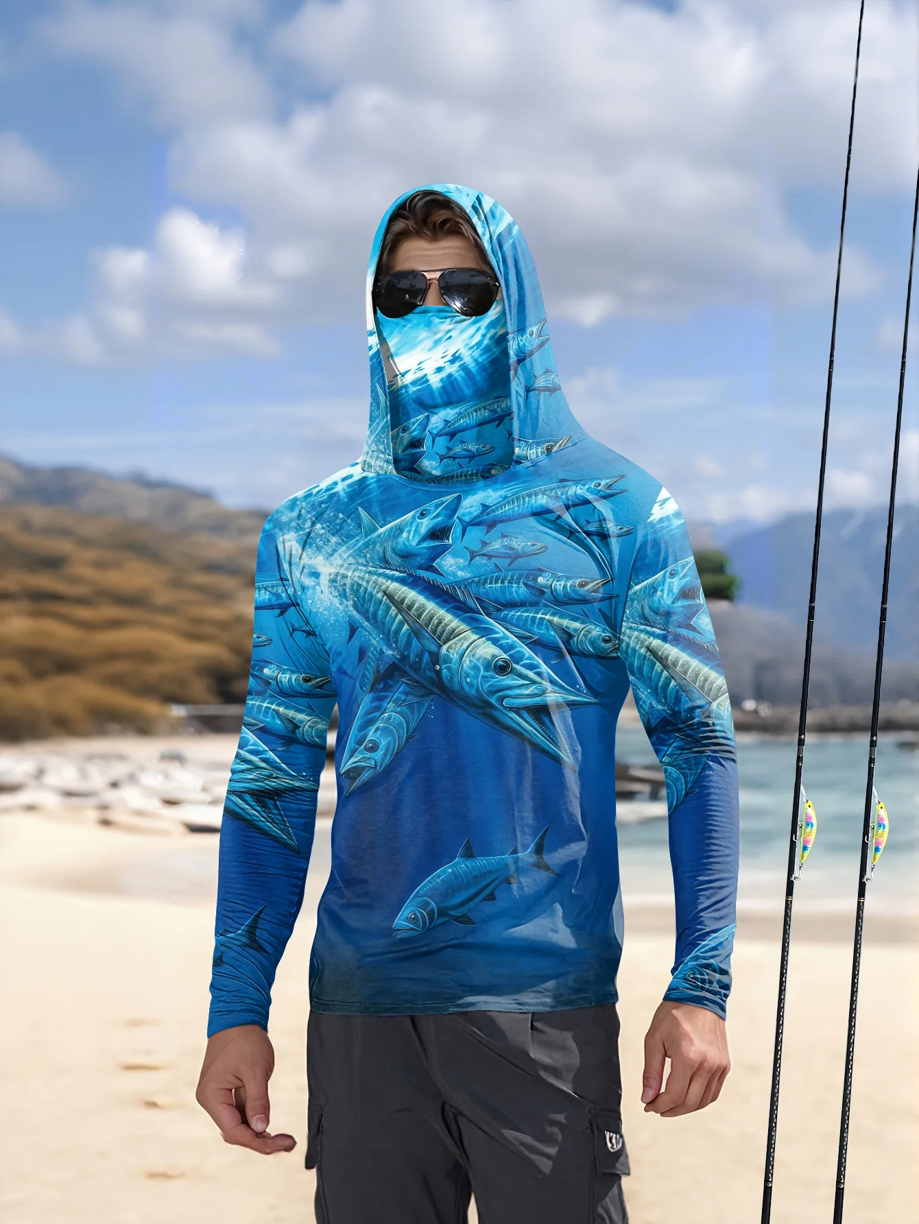 Men Hood Fishing Shirt long sleeve Fishing clothing fishing t shirt uv protection fishing shirt Fishing Apparel Quick Dry view 2