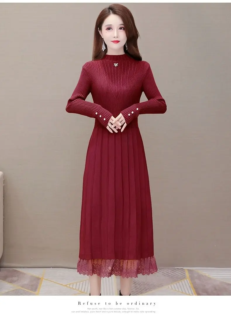 فساتين نسائية أنيقة مع حواف من الدانتيل وتصميم متماسك لخريف وشتاء