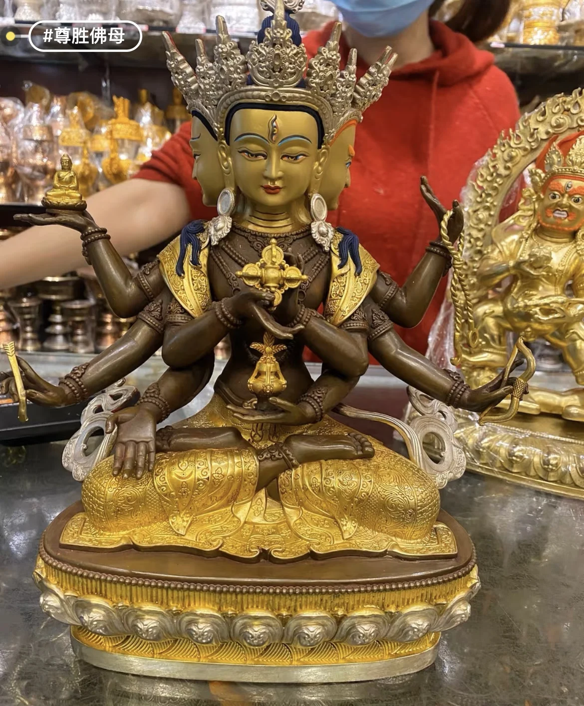 Buddhism High quality Tibet temple gilding Guru Namgyalma vijaya Buddha Mother copper statue HOME family effective protection