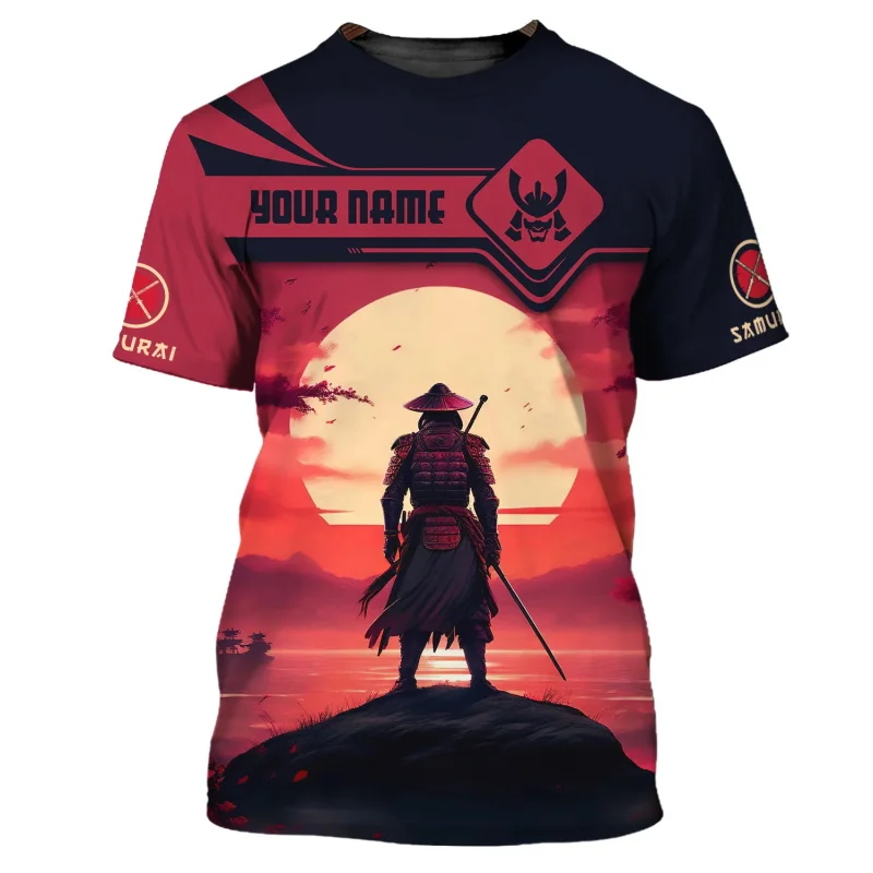 Custom Name Japan Samurai Graphic T-shirt For Men 3D Full Printed Short Sleeve Samurai Tee Shirts Tops Gift For Samurai Lovers