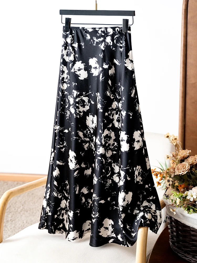 Bla Print Dünner Acetat-Midirock, professioneller Pendel-Damen-Faion-A-Linien-Rock mit hoher Taille, Sommer 2022, Ele Sle