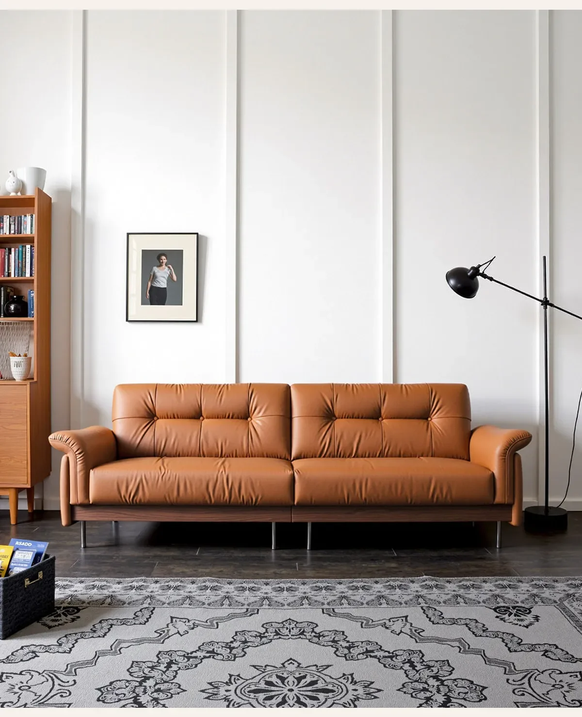 Yjq. streamer sofa medieval retro living room home leather one-character straight row first layer cowhide
