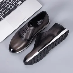 Men's Casual Shoes Lace Up Genuine Leather Men's Oxfords Outdoor Men Shoes Non-slip Men's Sneakers Zapatillas Hombre A21