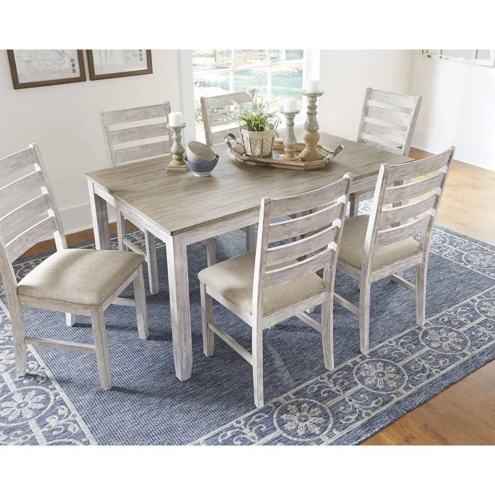 Skempton Cottage Dining Room Table Set with 6 Upholstered Chairs, Whitewash, 36